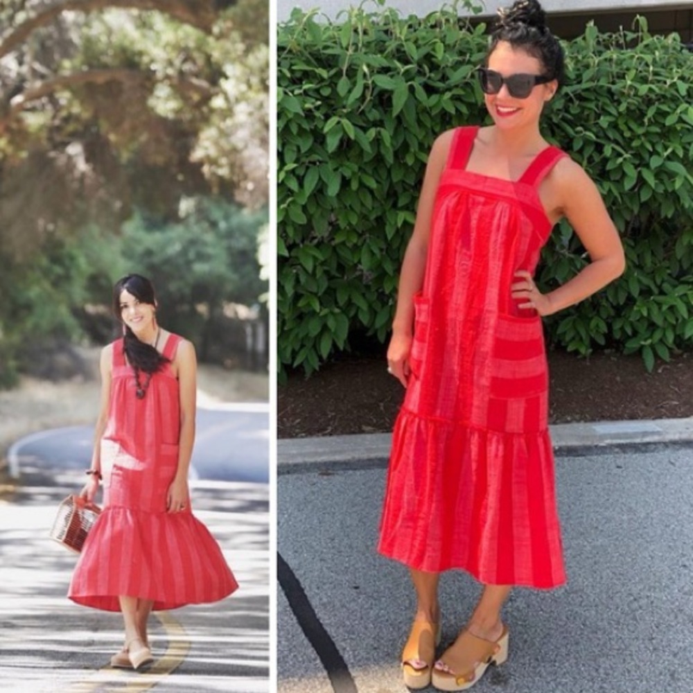 Maeve red stripe Anthropologie cotton stripe midi sleeveless dress